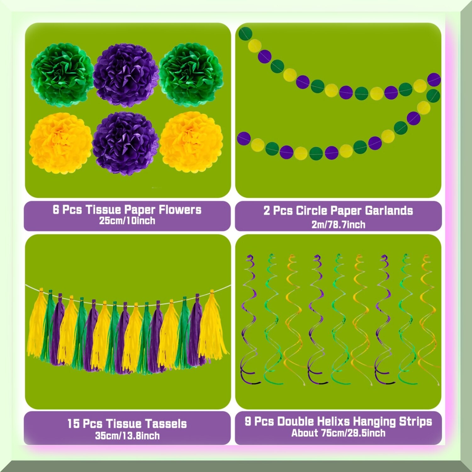 Mardi Gras Tissue Paper Pom Poms and Decorations Pack