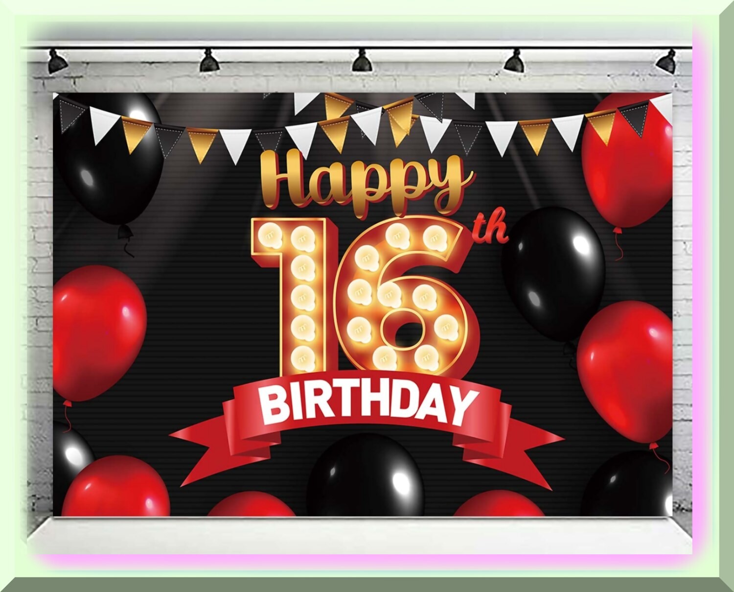 Sweet 16 Black and Gold Celebration Decor Banner