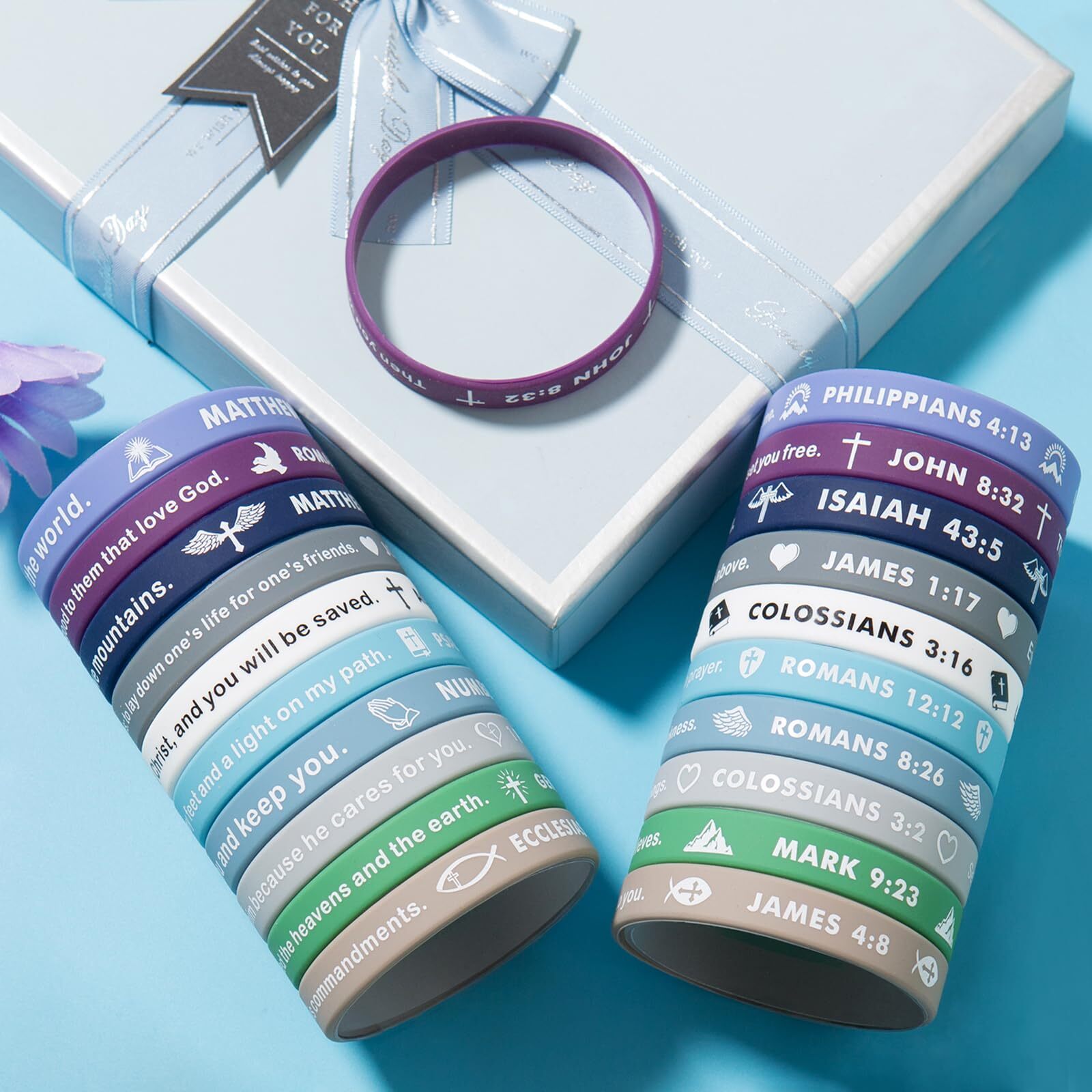 100 Pcs Silicone Religious Wristbands Bible Verse Rubber Bracelets for Men Women