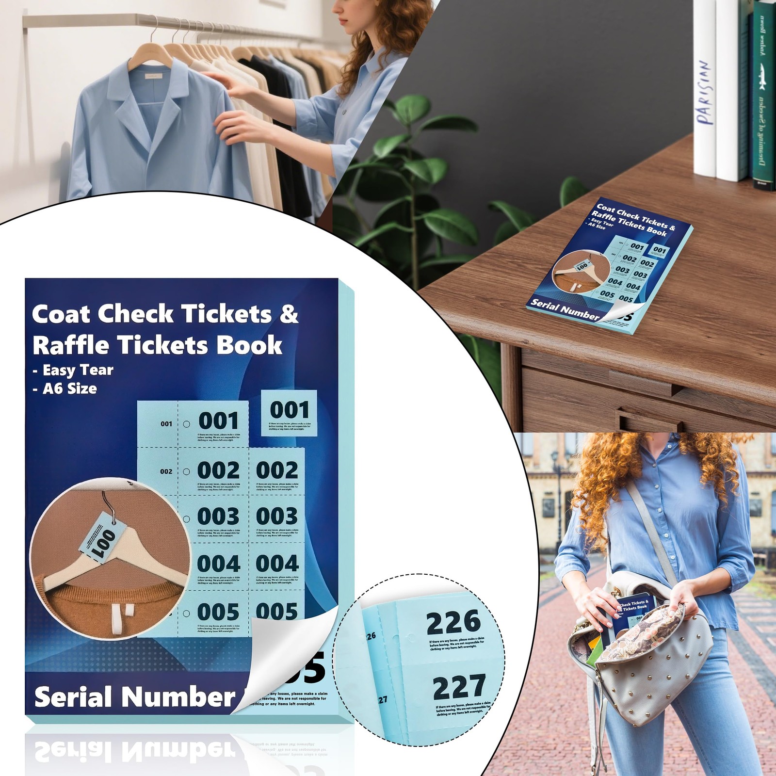 Coat Check Tickets 2 Part Book Bulk A6 Paper Coat Room Tags Blue 500 PCS