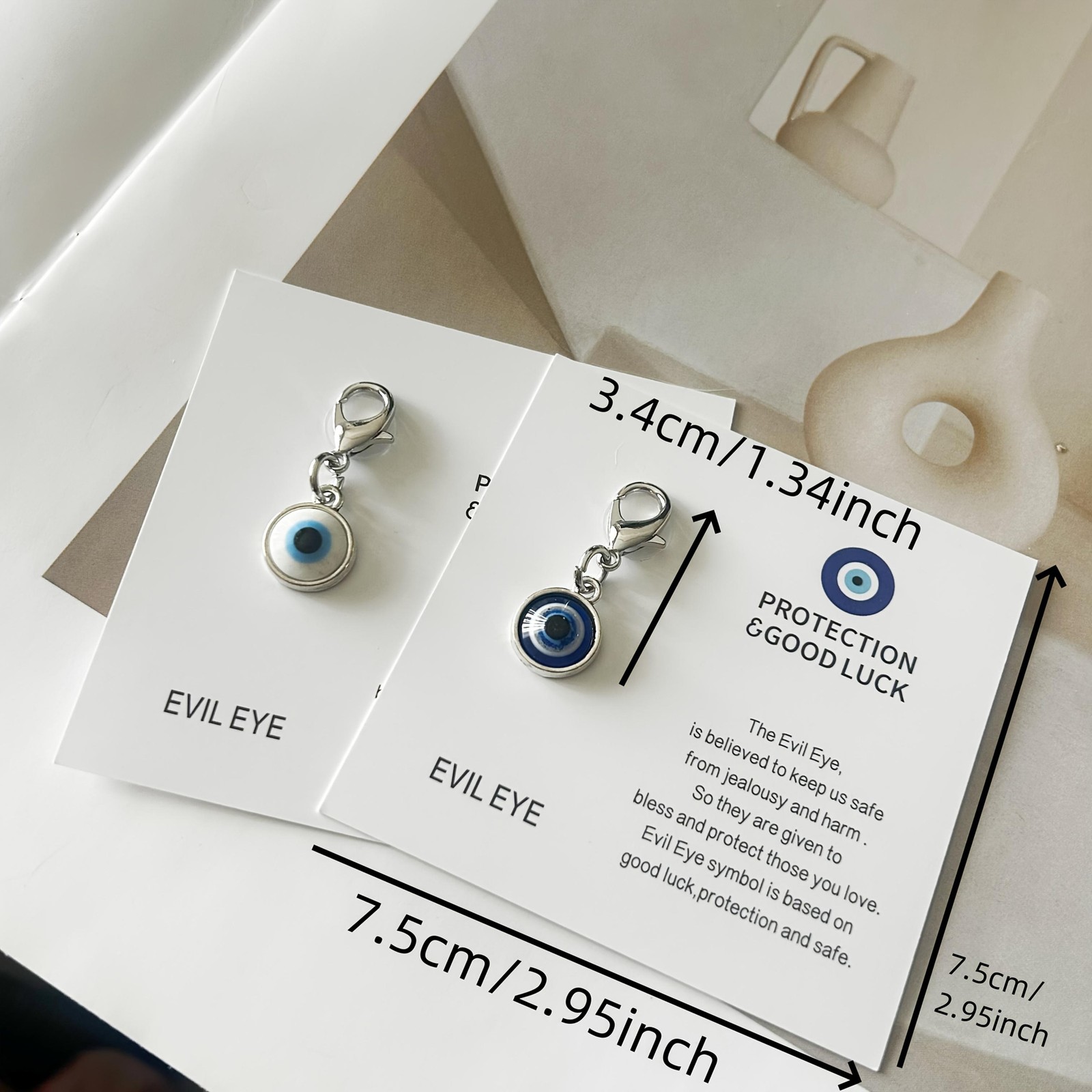 Handmade Evil Eye Keychain Couples Lucky Gift with Inspirational Card fr Him Her