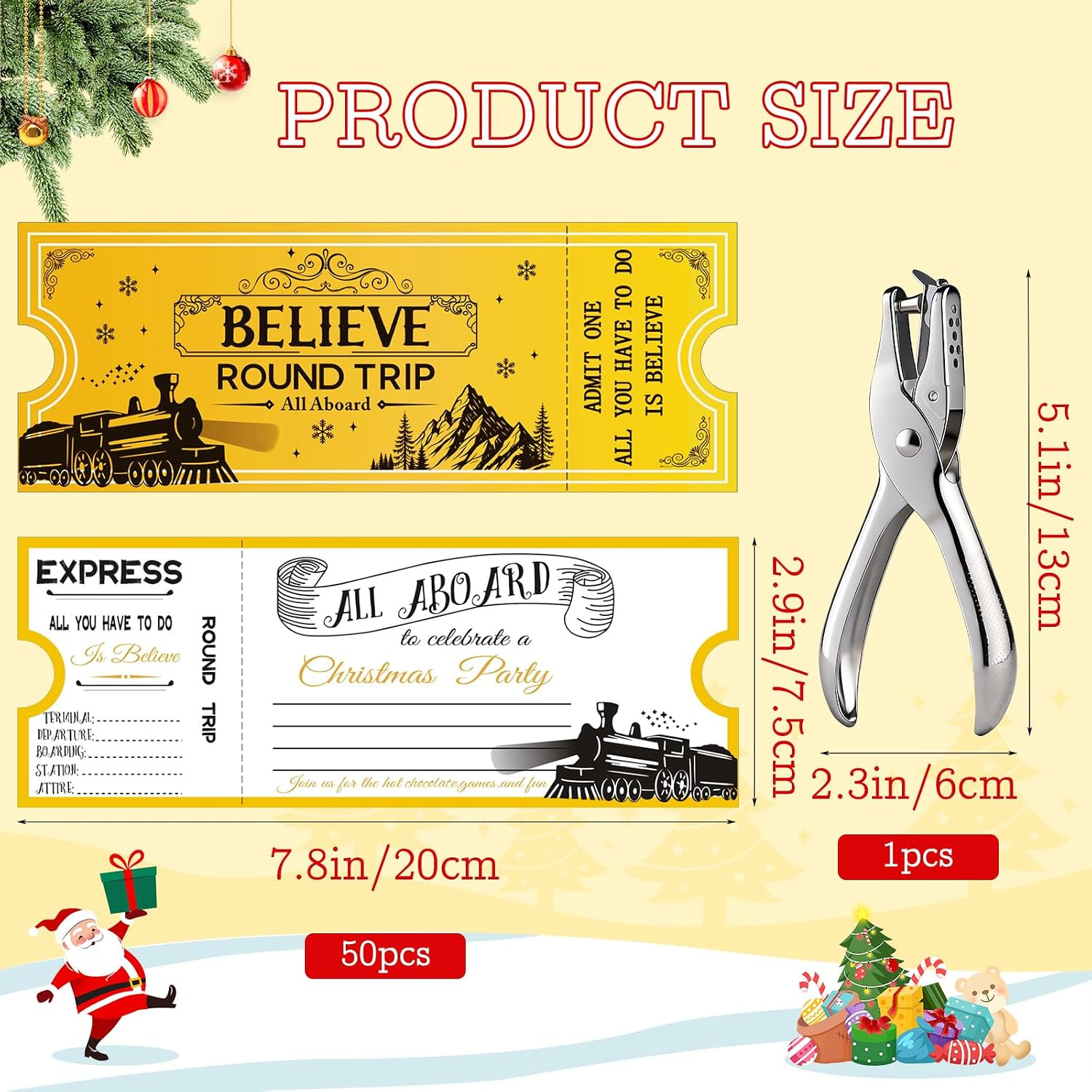51 Pcs Christmas Polar Tickets Bulk with Hole Punch North Pole Believe Train Ti