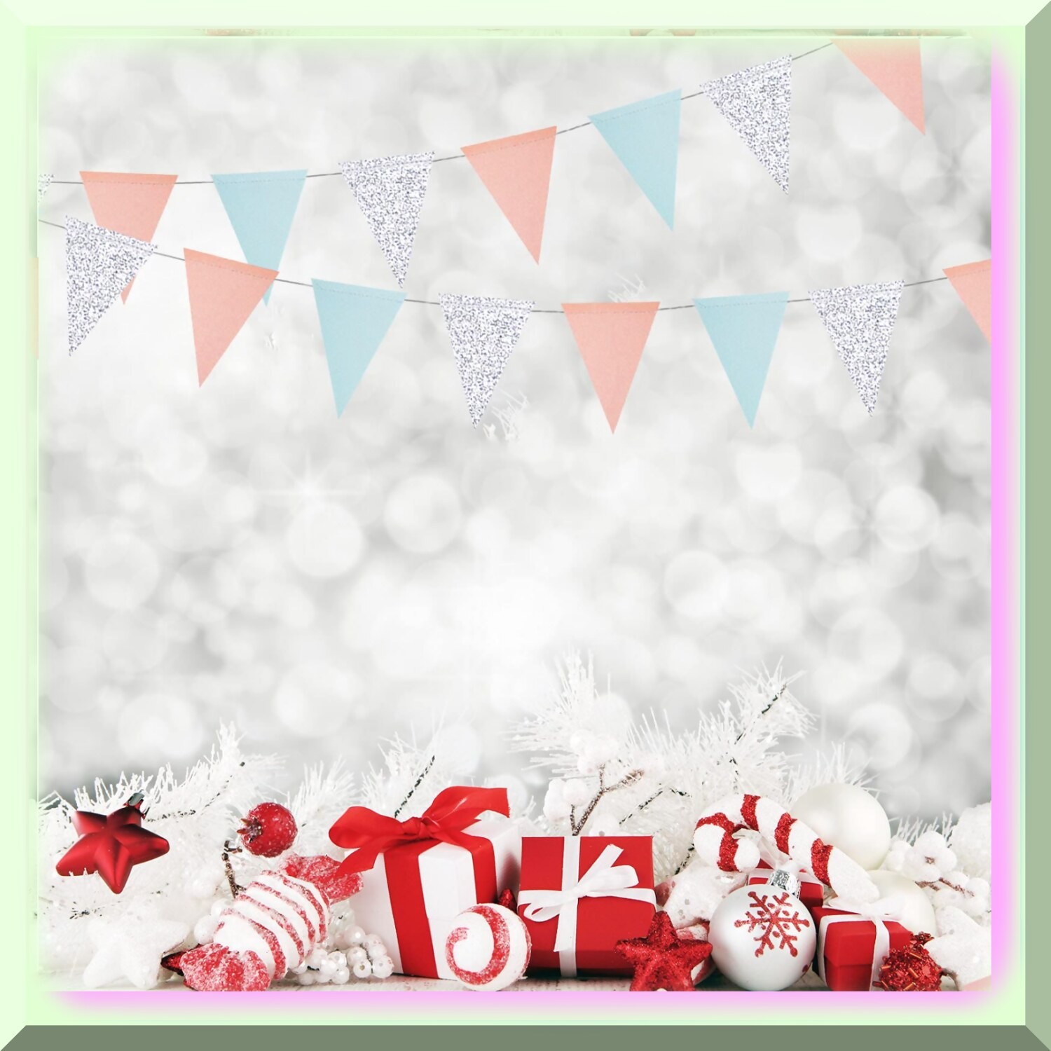 Pastel Glitter Triangle Flag Hanging Decoration Set