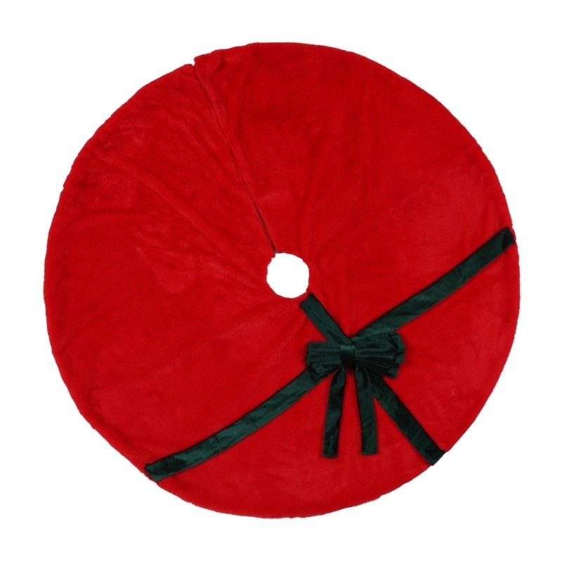 Soft Christmas Tree Skirt with Ribbon Trim for Indoor Holiday Display