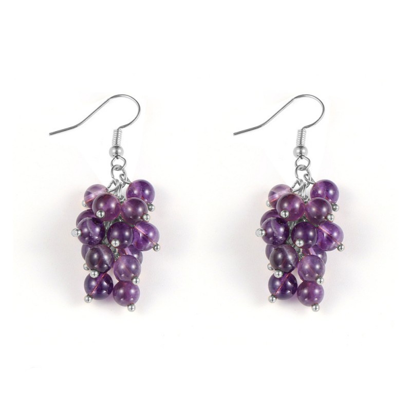 Natural Round Gems Beads Grape Eardrop Earhook Earrings Gift For Women Birthday