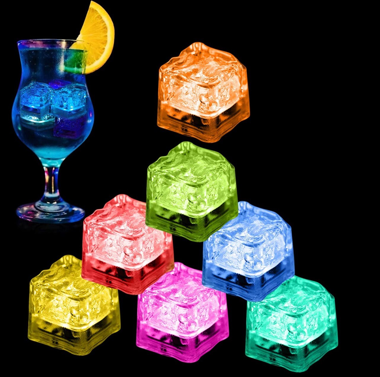 12 pieces Rainbow Flash Color Light Up Party Rave club Wedding LED Glow Ice Cube