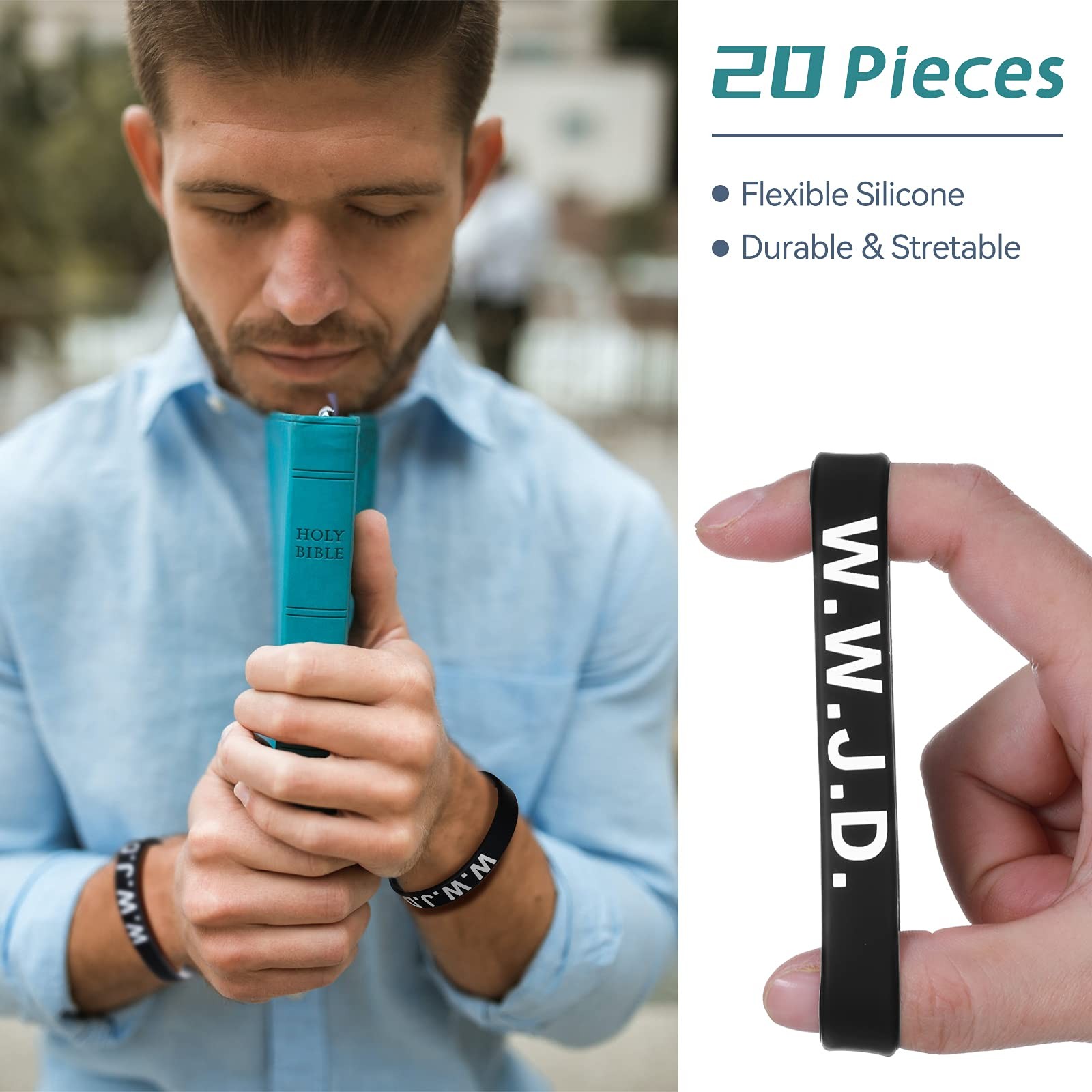 20 Pcs WWJD Rubber Bracelets What Would Jesus Do Silicone Wristbands for Men …
