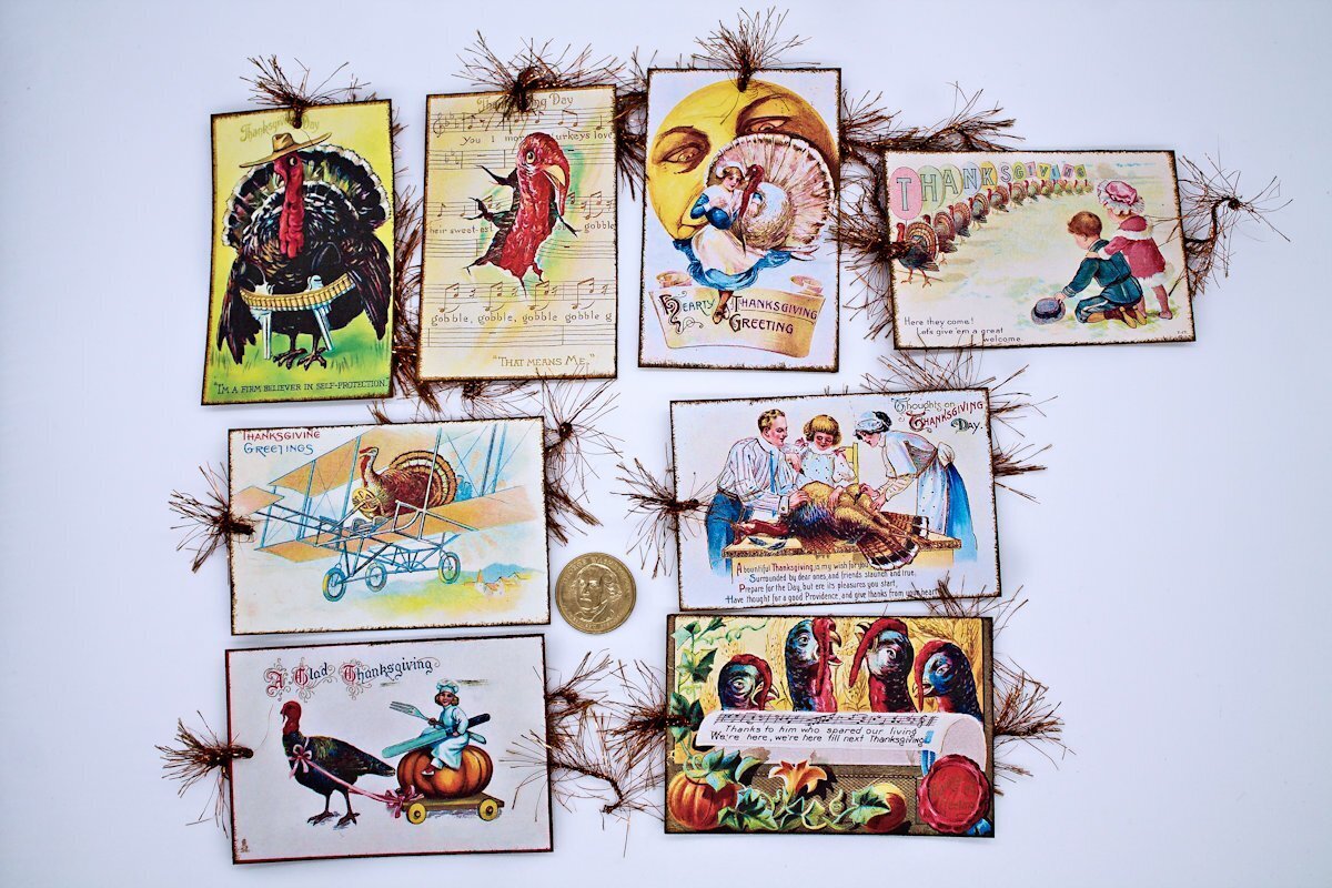 8-Thanksgiving-Fall-Autumn-Vintage-Turkey-Journal-Linen Cardstock-Gift-Hang-Tags