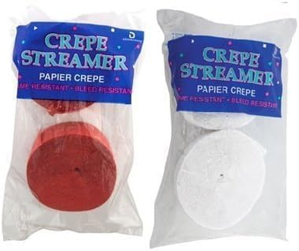 Red and White Crepe Paper Streamers (2 Rolls Each Color) MADE in USA!