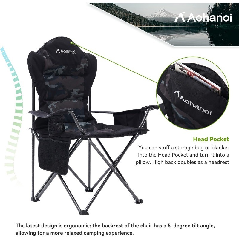 Camping Chairs, Outdoor Folding Chairs 2 Pack for Heavy People, Folding Chairs