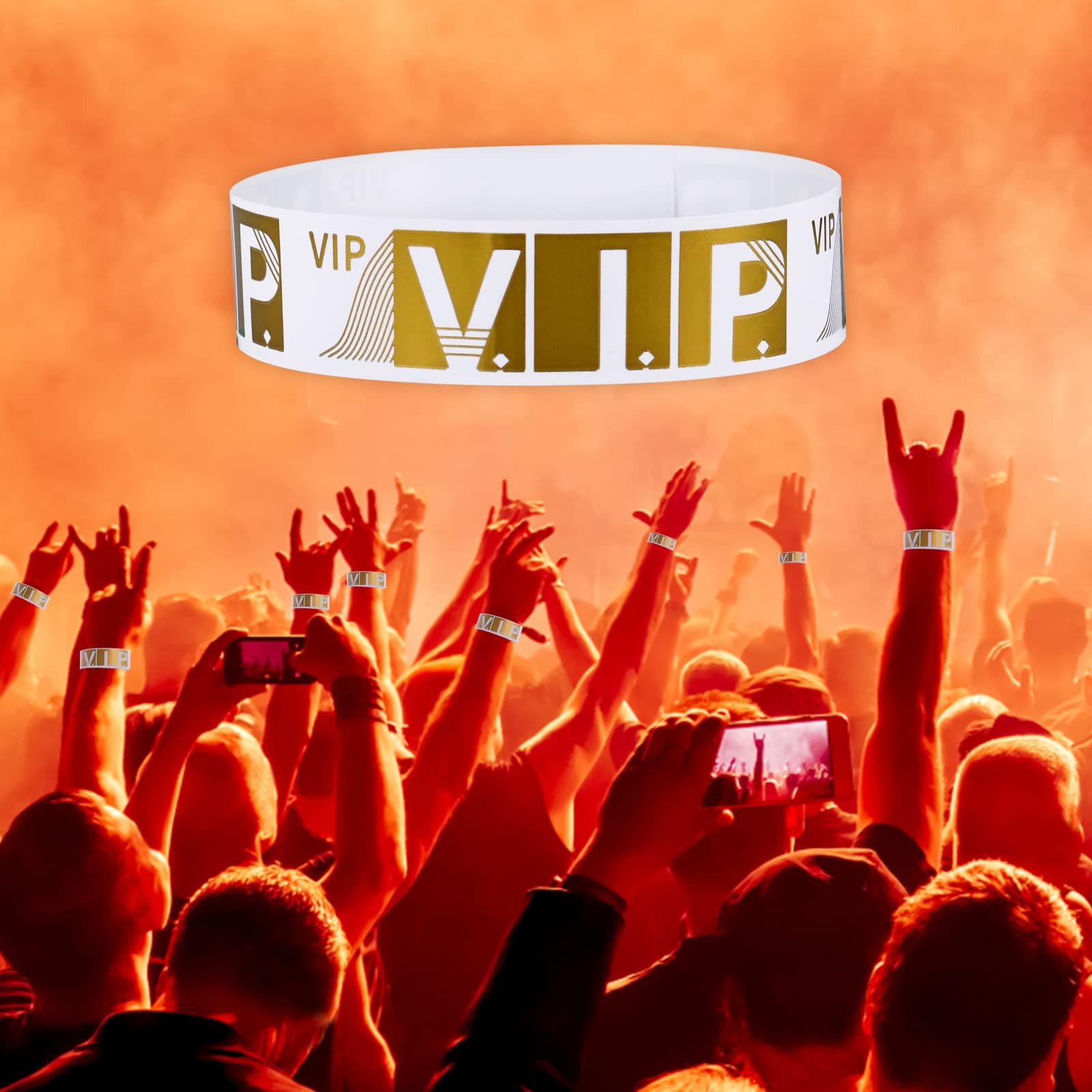 100 Pcs VIP Wristbands for Events Waterproof Paper 9.84 x 0.75 inch, Gold