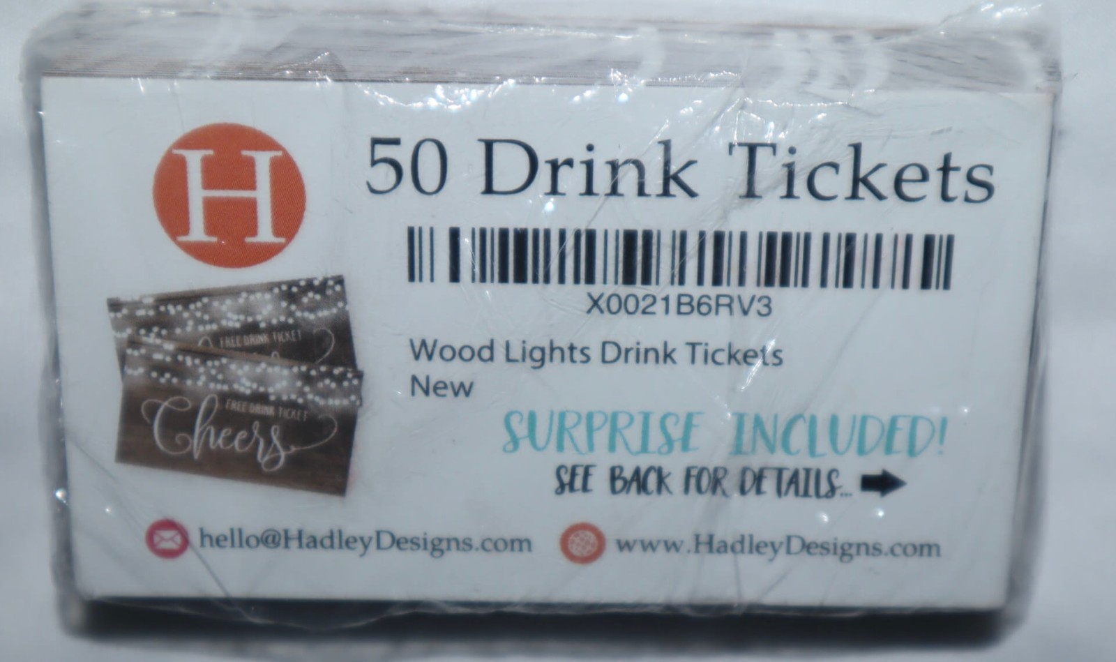 50 Rustic Wood & Lights Free Drink Coupons For any Event 3.5in x 2 in