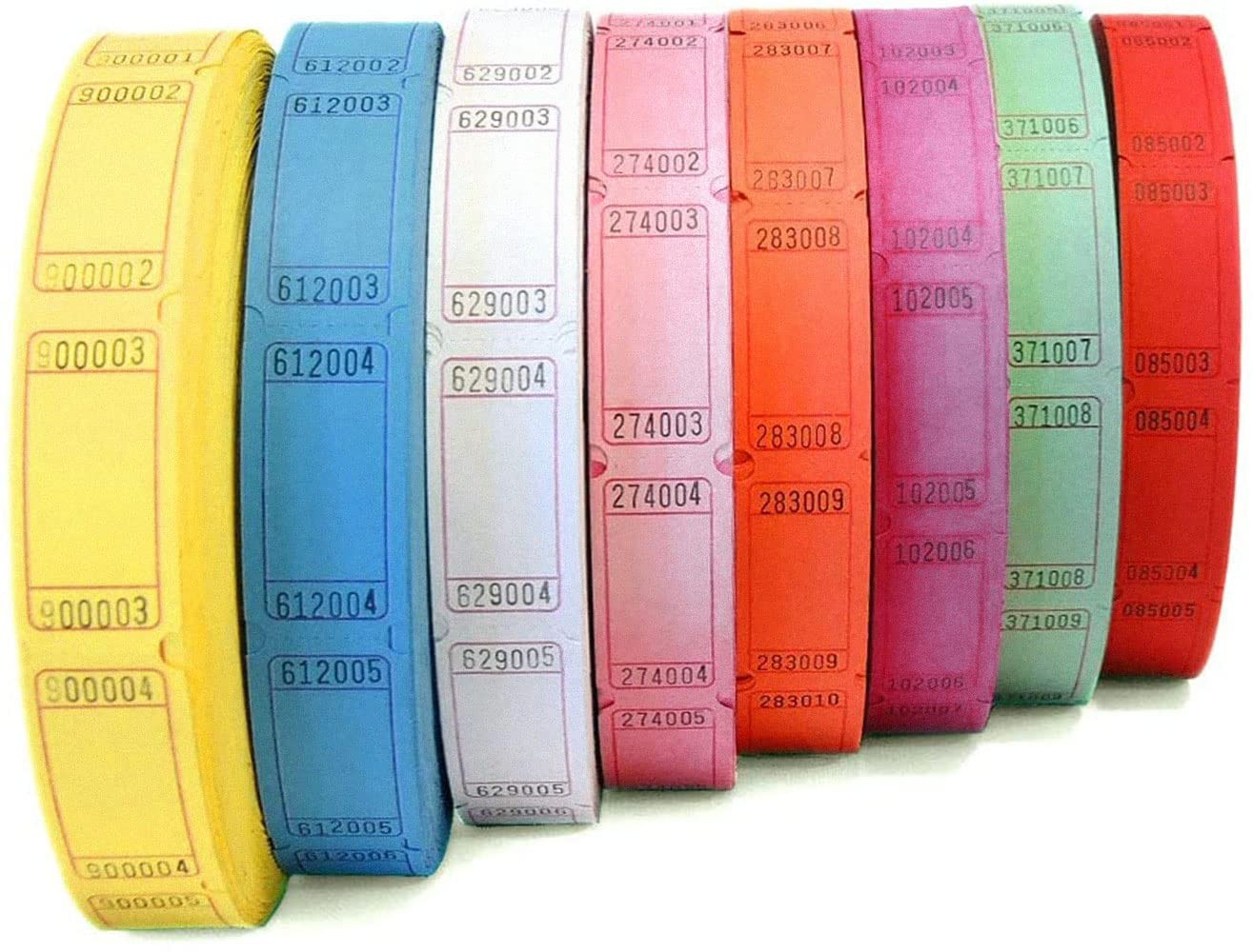 8 Pack Blank Roll Tickets 2000 Per Roll Assorted Colors Raffle Carnival Bingo