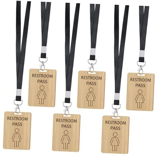 6 Sets Rustic Passes with Lanyards Farmhouse School Female Restroom Pass