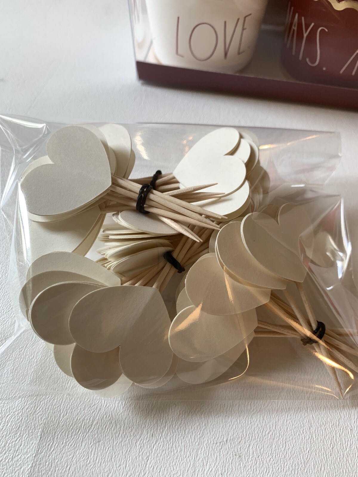 Rae Dunn | 50 Love Baking Cups | 50 Piece Toothpick Marker Tags | Love Garland