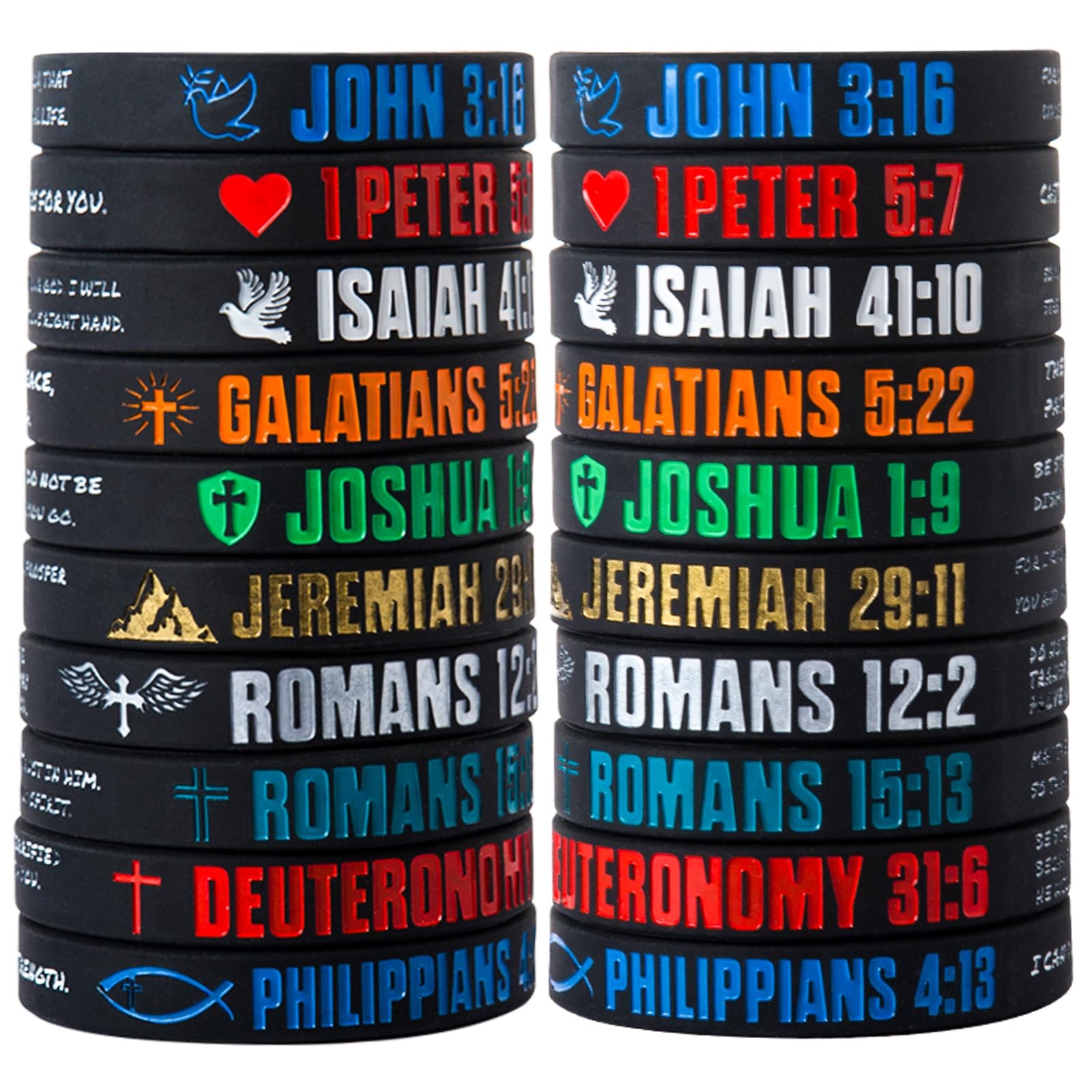 CYCLUSIVE 12 Pieces Christian Bible Verses Silicone 8 inches, Black