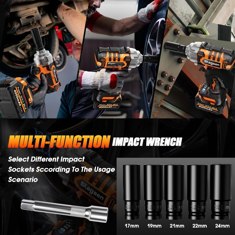 Cordless Impact Wrench, 900Ft-lbs (1200N.m) High Torque Brushless Impact Gun