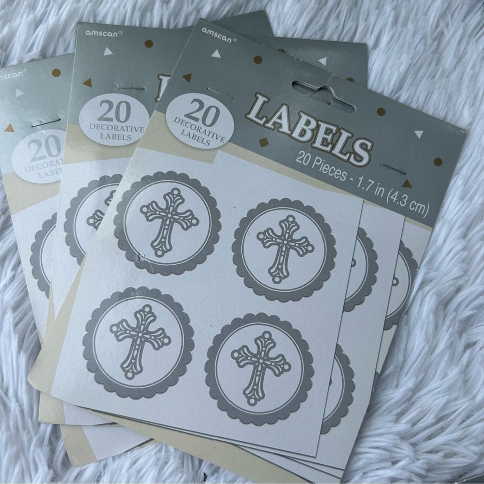 Silver Cross Circle Stickers Baptism, Communion, Confirmation, Wedding