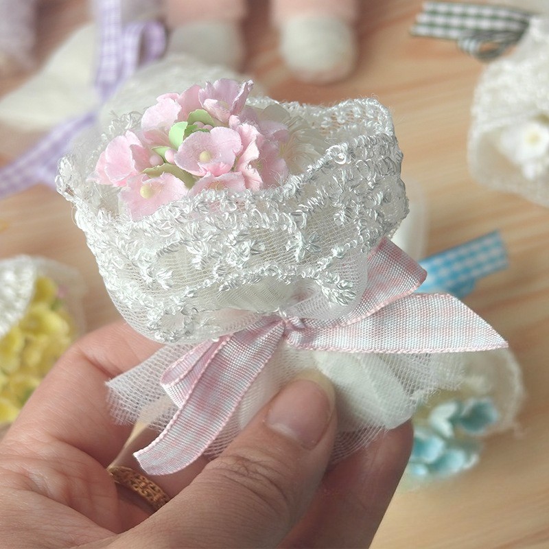 1 Set 6 Colors Artificial Flower Mini Lace Hand Tied Bouquet Cute Doll Decor DIY
