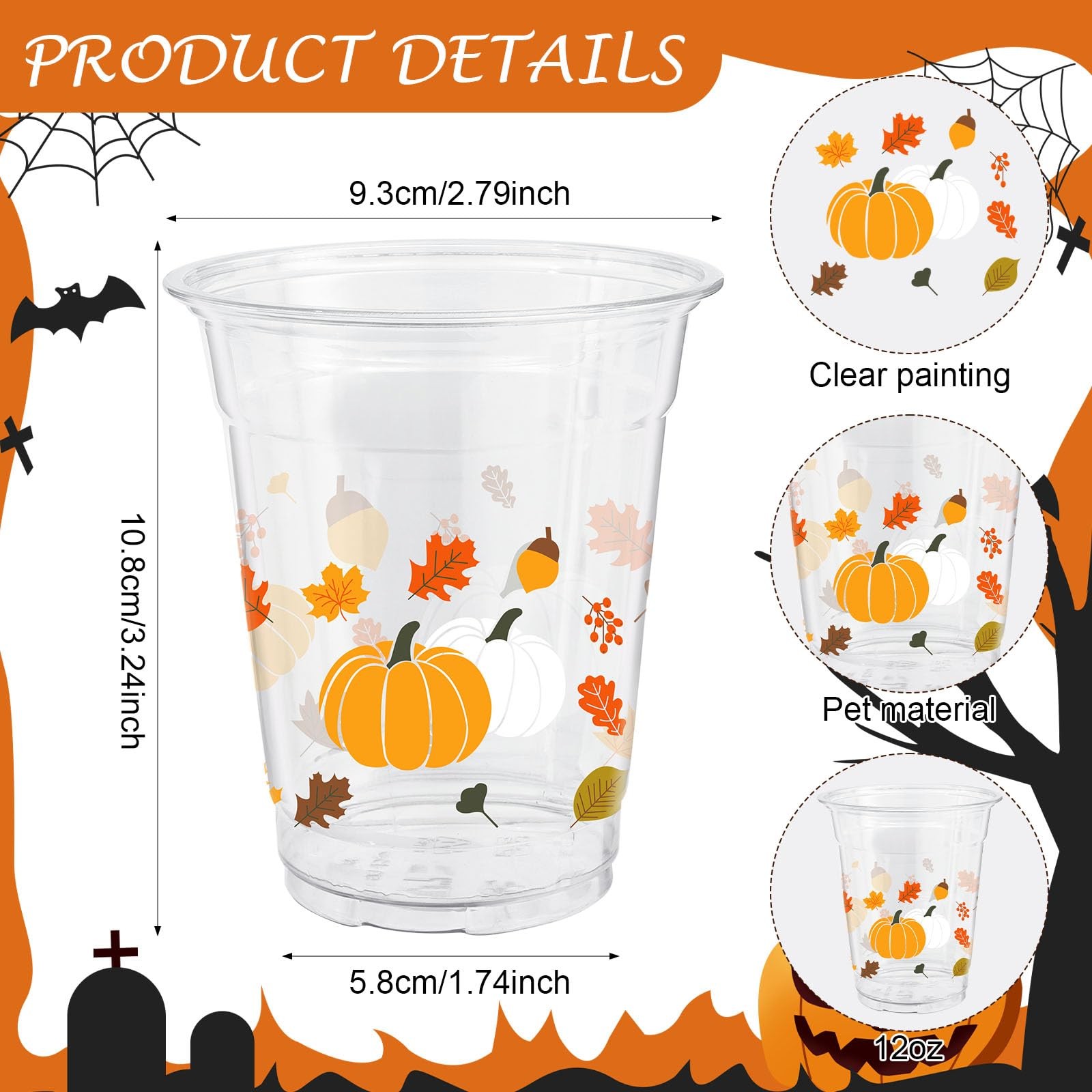 50 Pcs 12OZ Fall Plastic Cups, Thanksgiving Decorations standard,