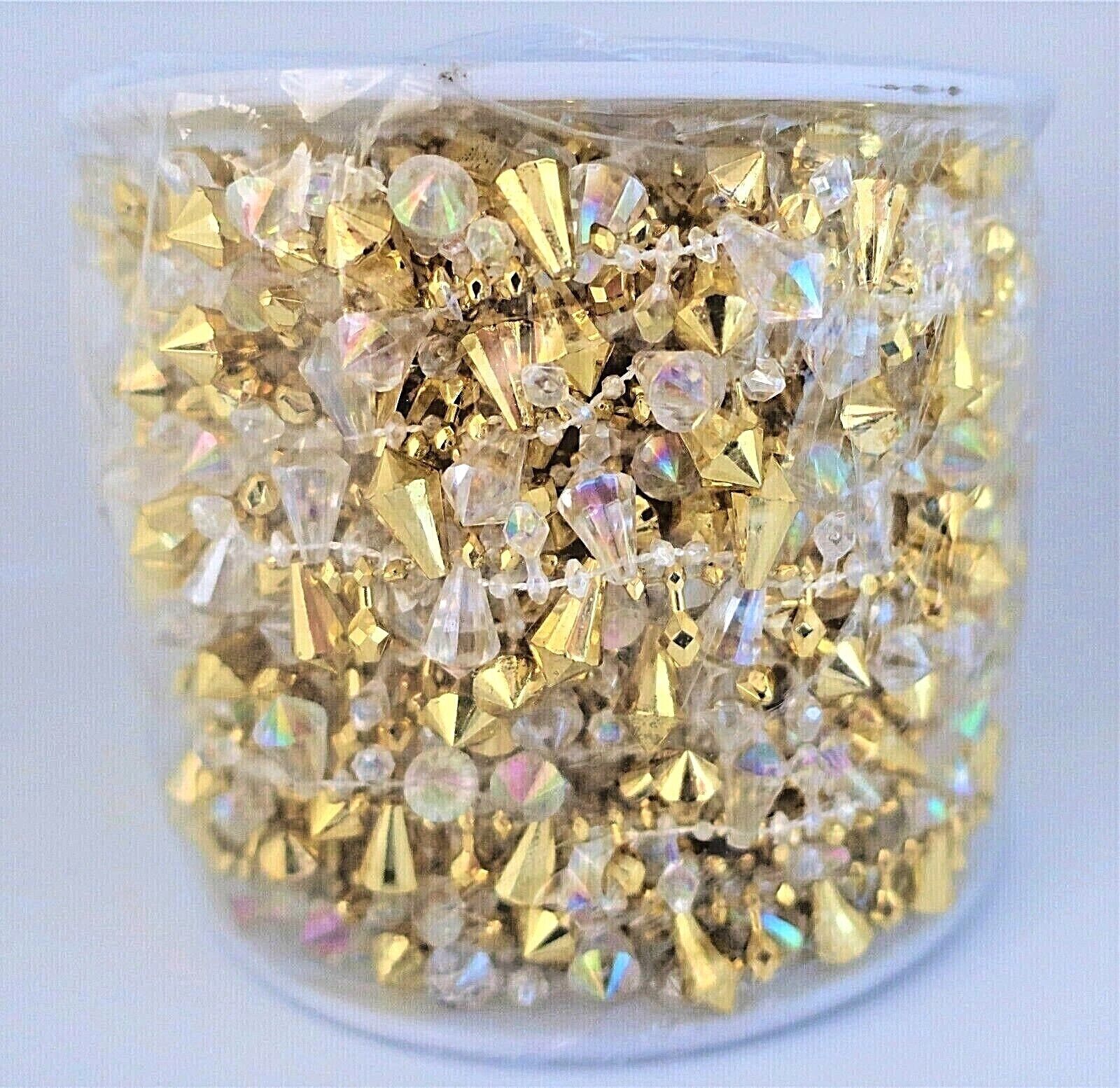 LARGE ROLL OF FAUX CRYSTAL GARLAND – GOLD/CLEAR DROP BEADS