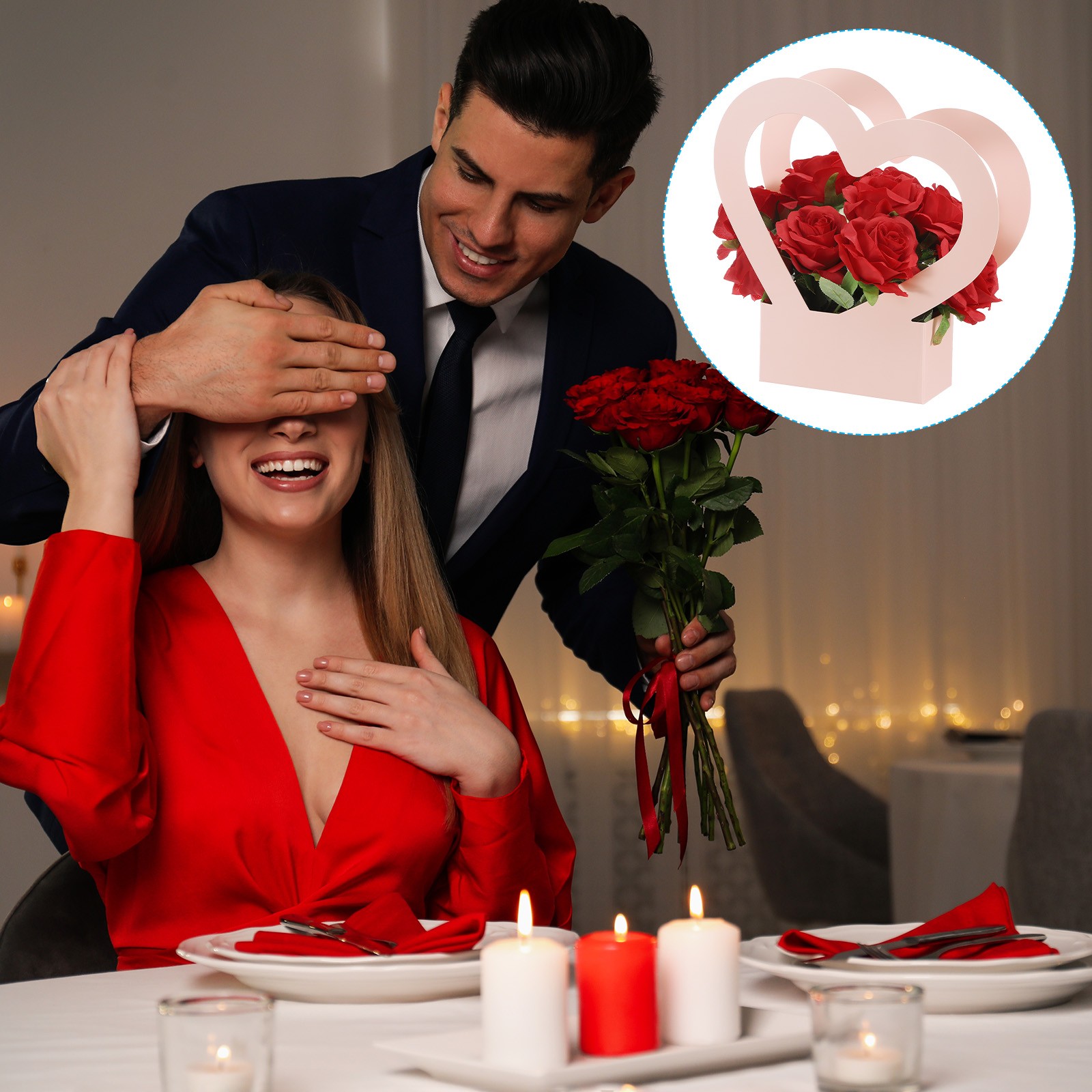 Heart Shaped Flowers Boxes, 12 Pack Bouquet Gift Bags with Handle for Wedding