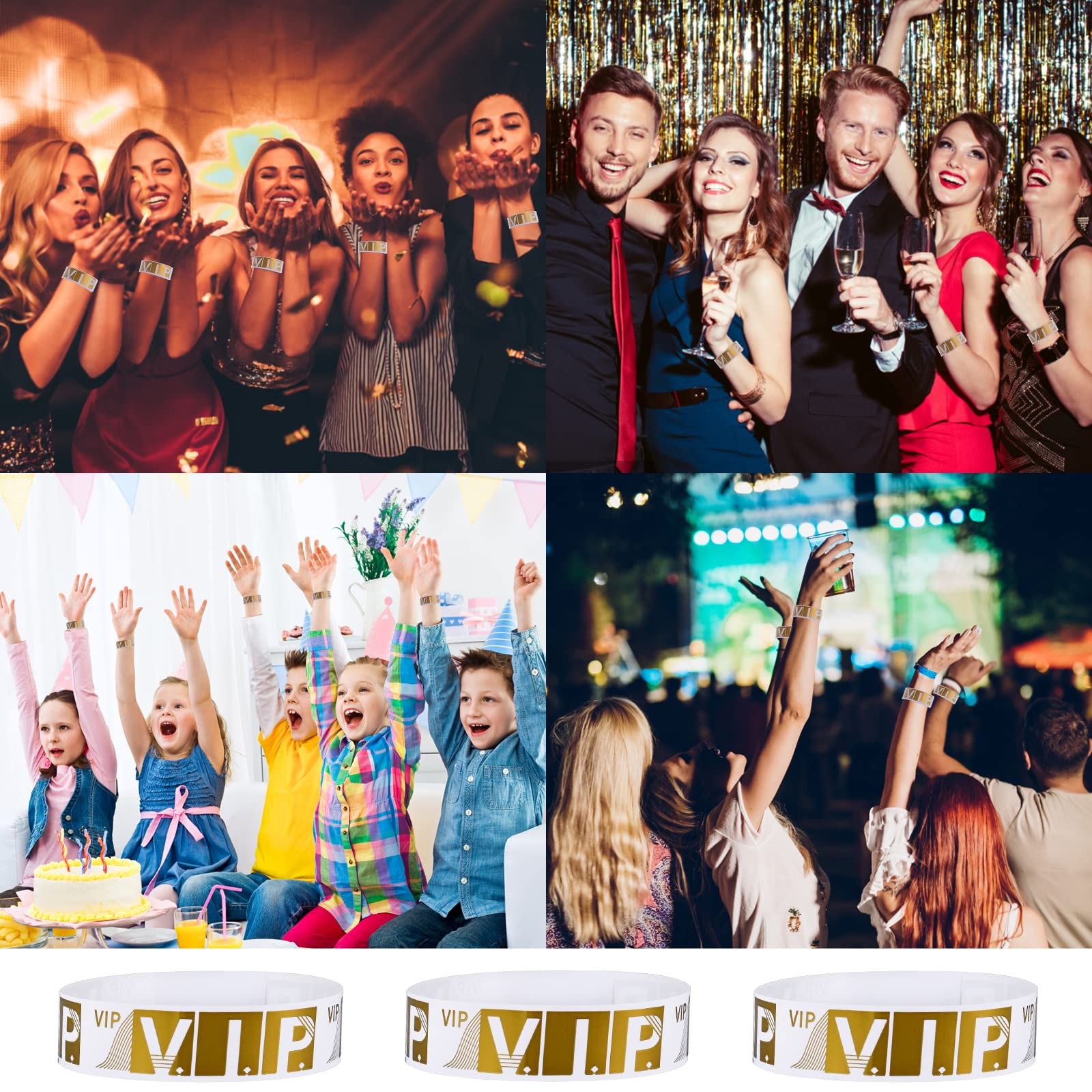 100 Pcs VIP Wristbands for Events Waterproof Paper 9.84 x 0.75 inch, Gold