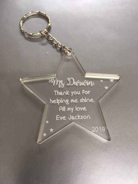 Personalised engraved teacher thank you end of term keyring leaving gift