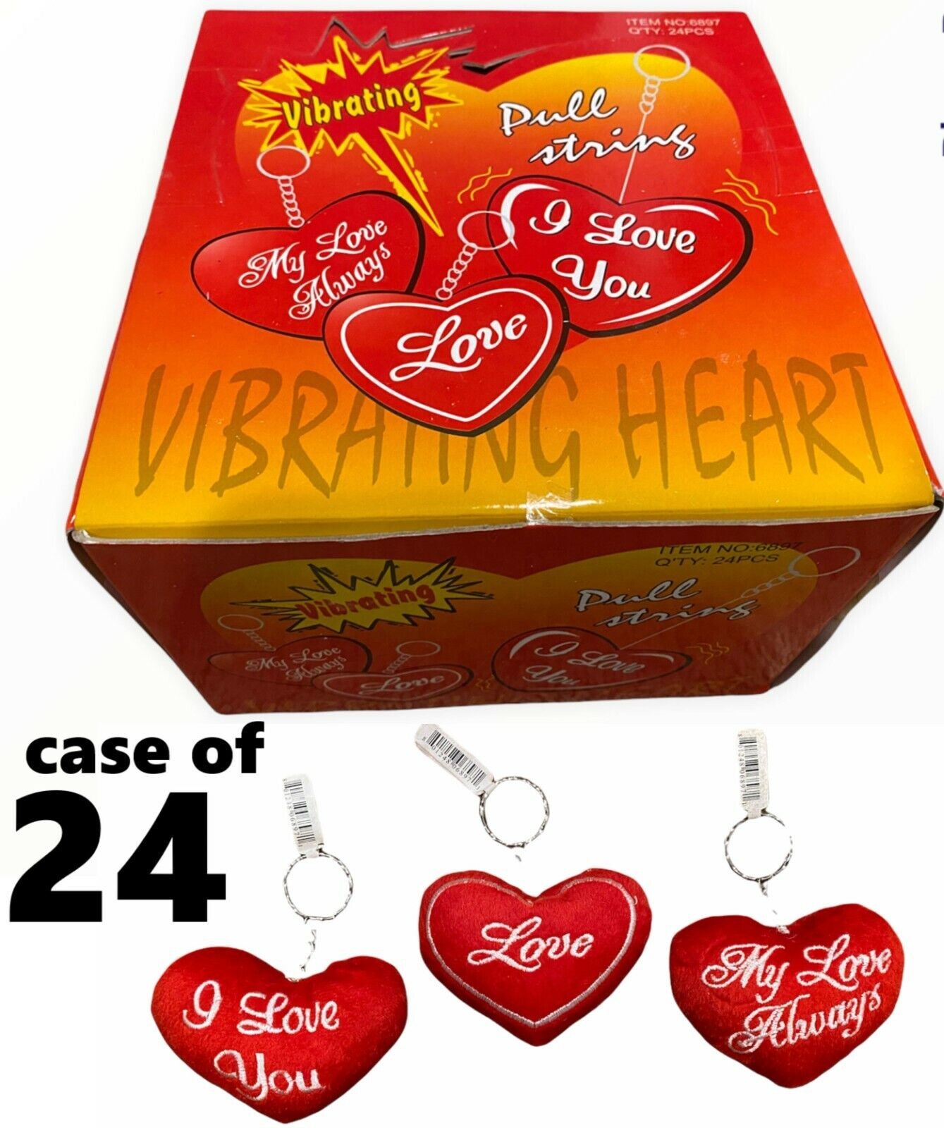 (24) 80’s Vintage Pull String Vibrating Stuffed Hearts Key Chain Ring Valentine