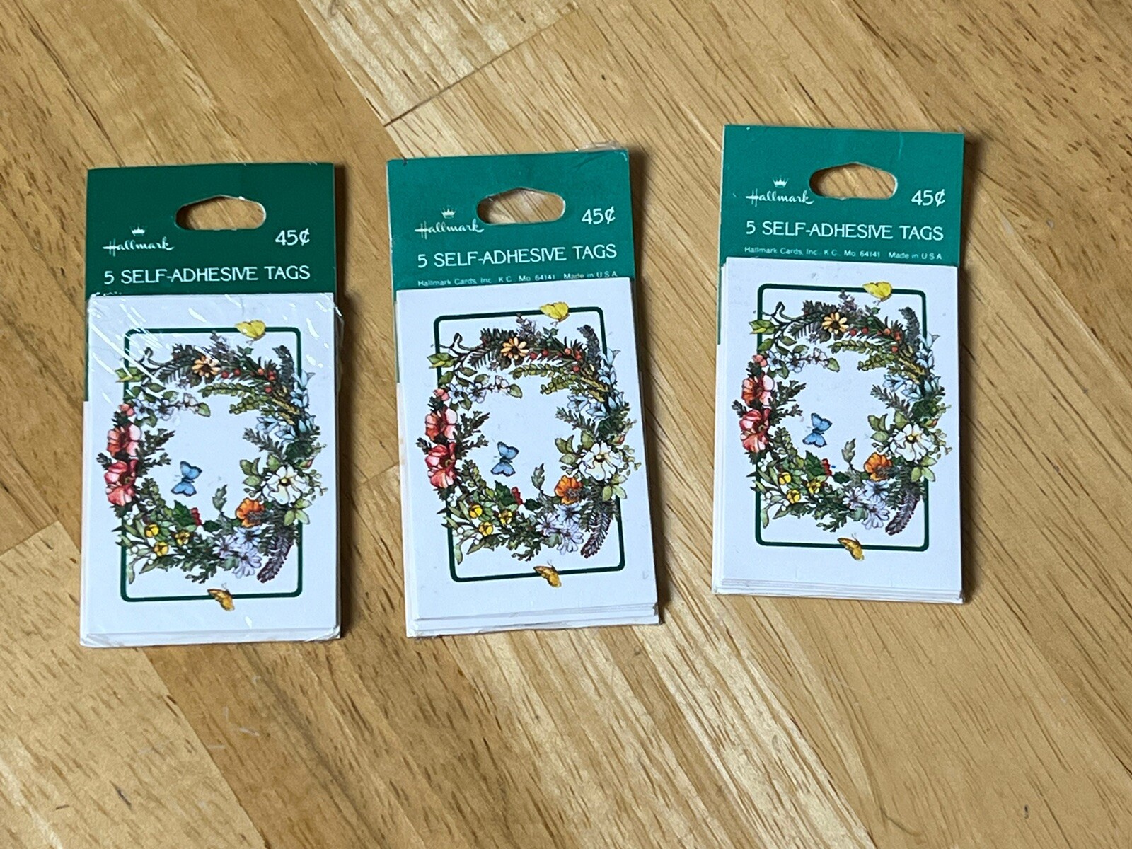 VTG Hallmark 15 Self-Adhesive Gift Tags NEW SEALED USA Floral Butterfly Wreath