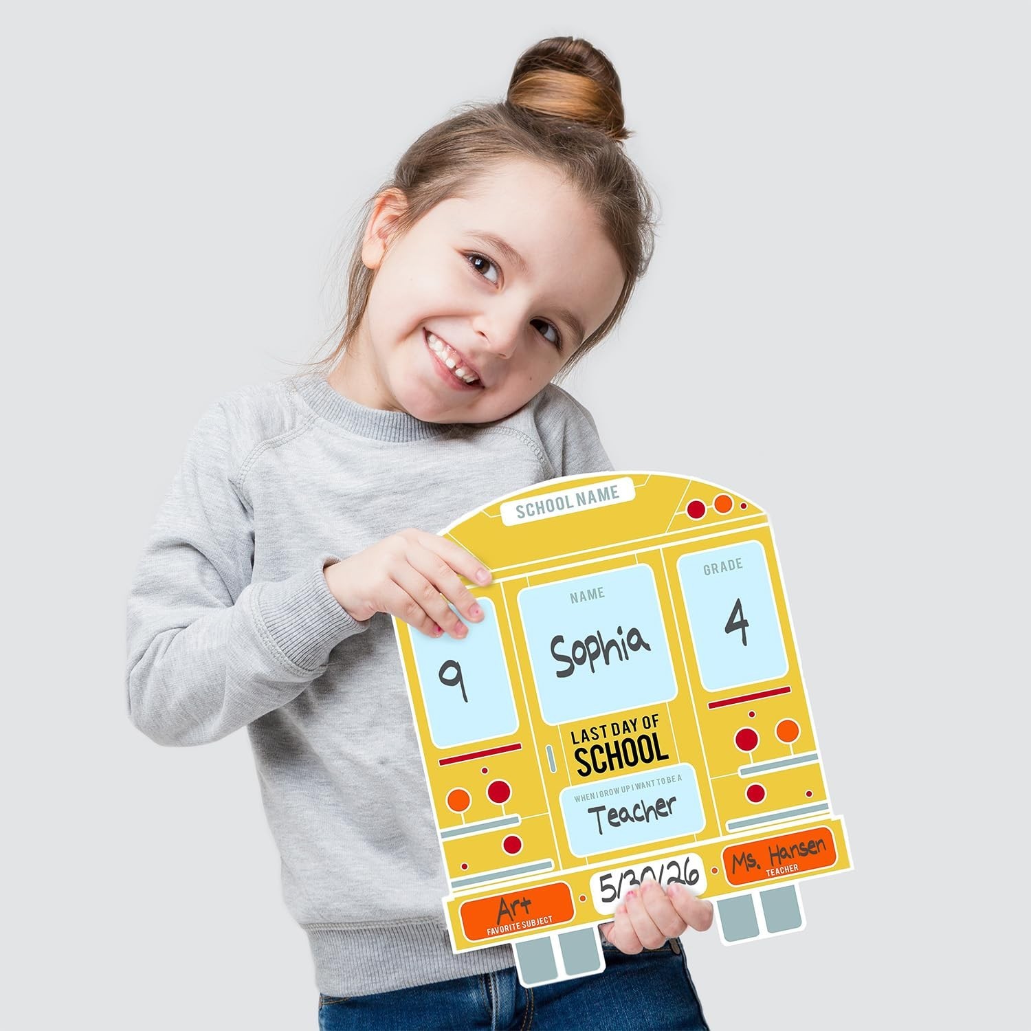 School Bus First and Last Day Sign Set / 12″ x 12″ Reusable Whiteboard Photo …