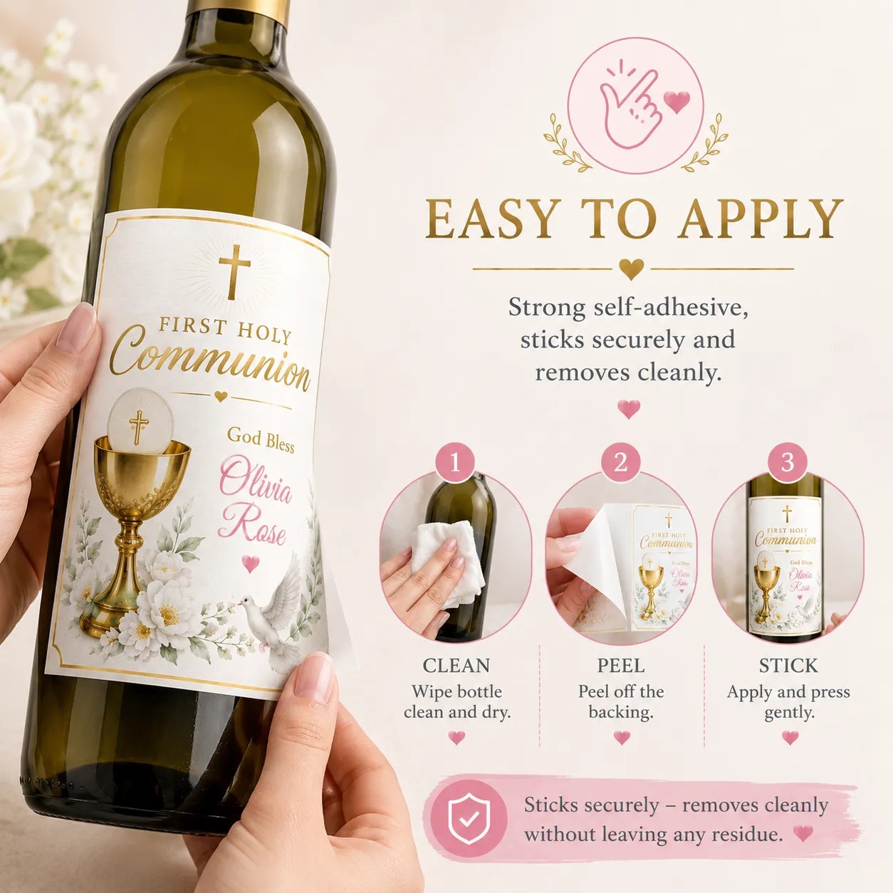 Personalised First Holy Communion Bottle Label Sticker Custom Wine Gift