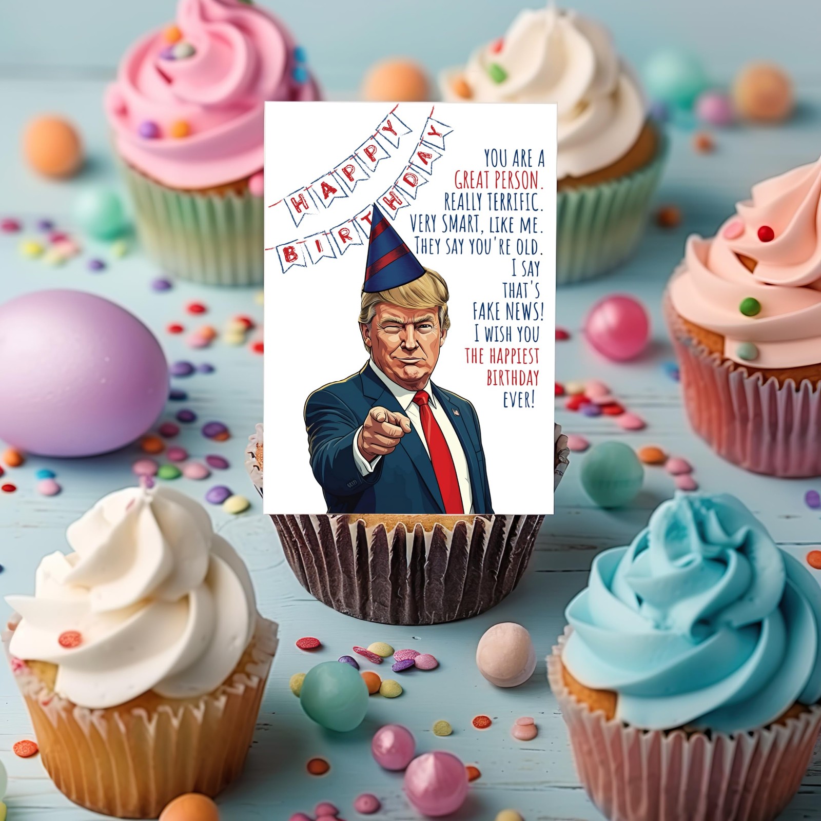 Funny Trump Birthday Card for Women Men – Humorous Donald 5×7 inches,
