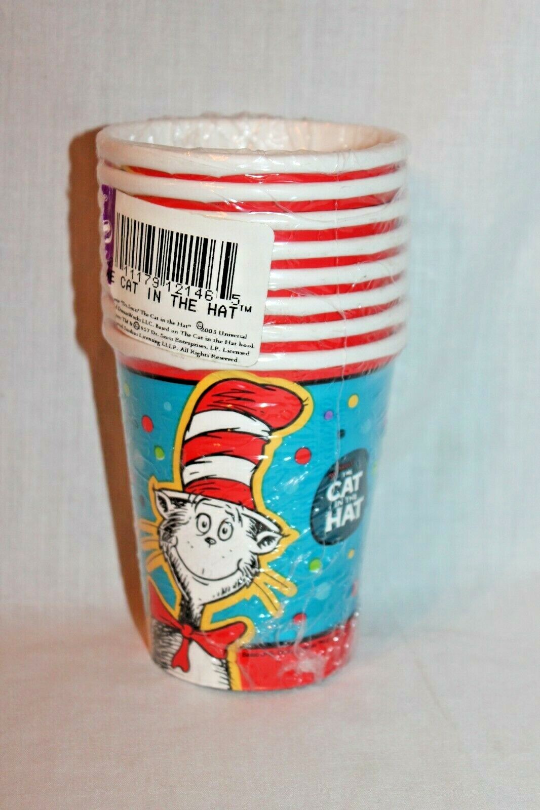 NEW IN PACKAGE CAT IN THE HAT 8- CUPS PARTY SUPPLIES