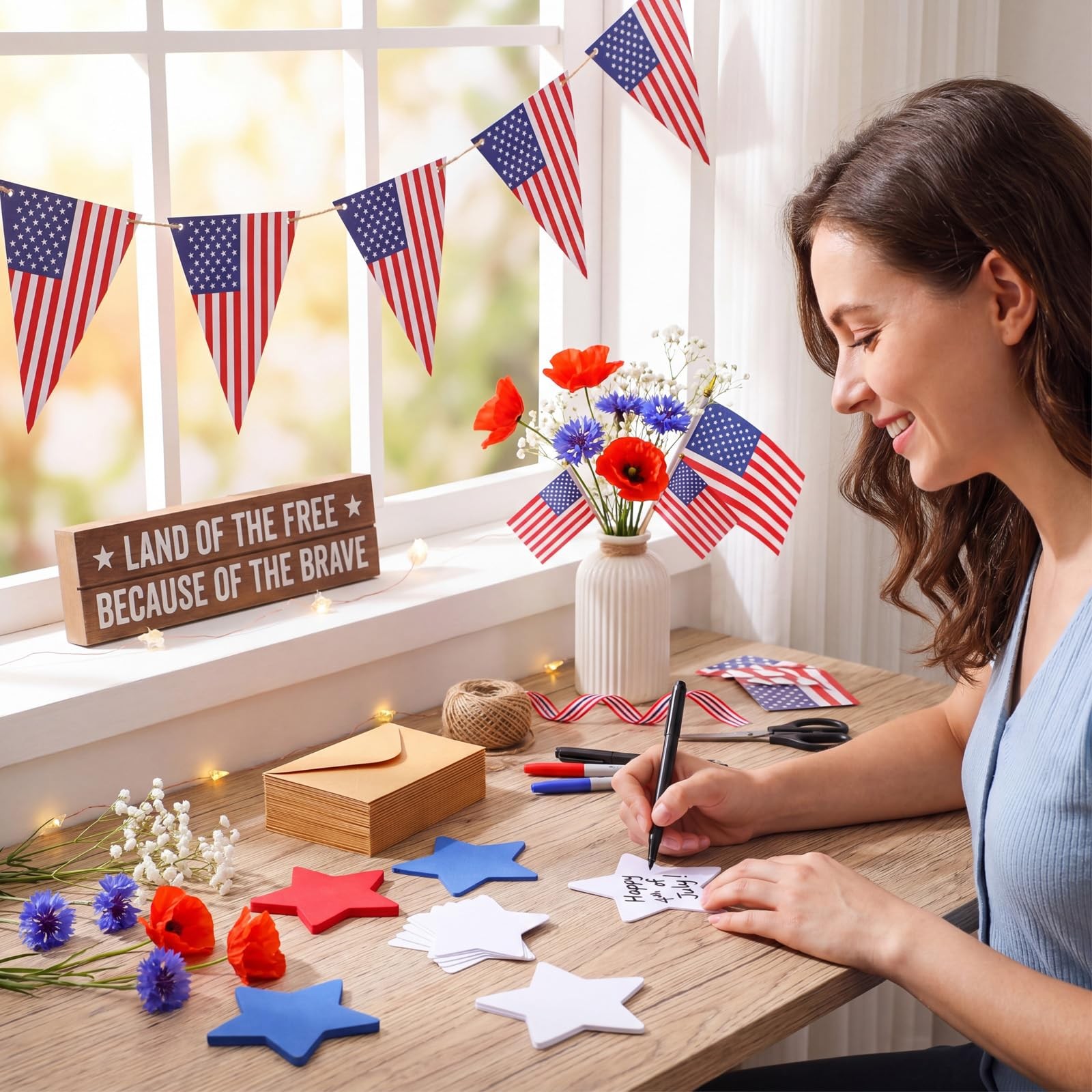 50 Sets 4th of July Star Cards, Patriotic Red White Blue Star Shaped Blank Note
