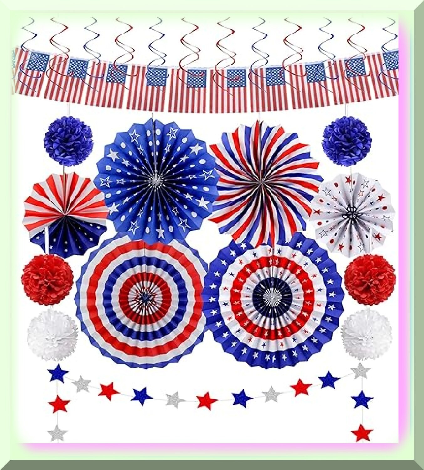 Patriotic Party Decorations Set with Flag Banner and Fans