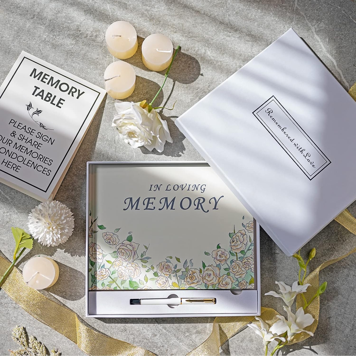 Elegant Funeral Guest Book Set – Keepsake for Celebration of Life – 10.2″x7.8″