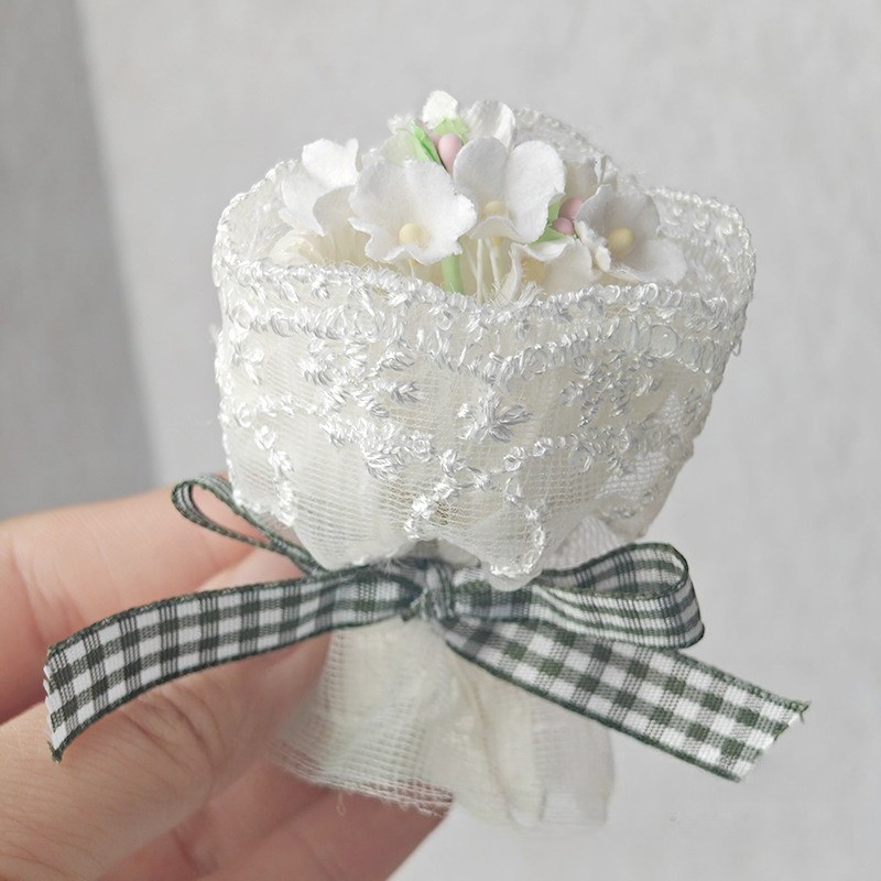 1 Set 6 Colors Artificial Flower Mini Lace Hand Tied Bouquet Cute Doll Decor DIY