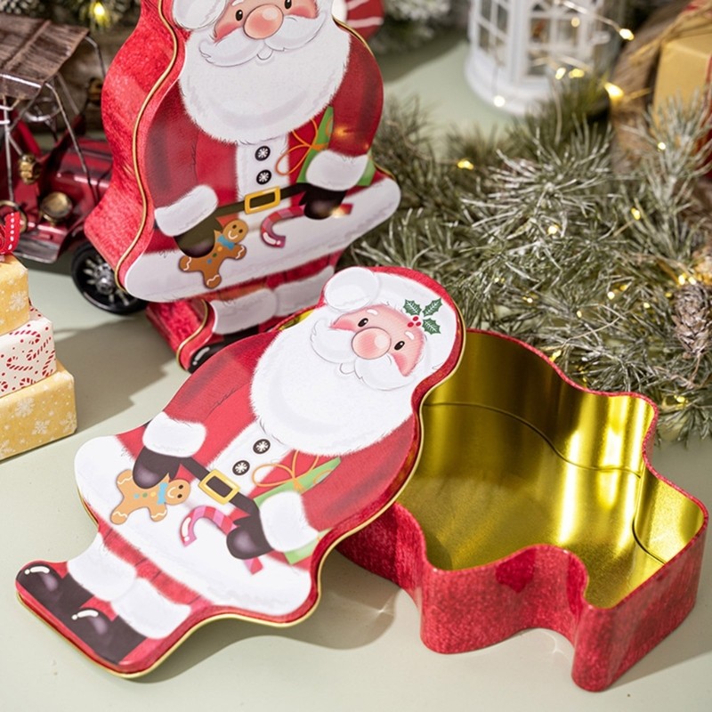 Durable Tin Candy Container Box Feature Santa Designs For Christmas Gatherings