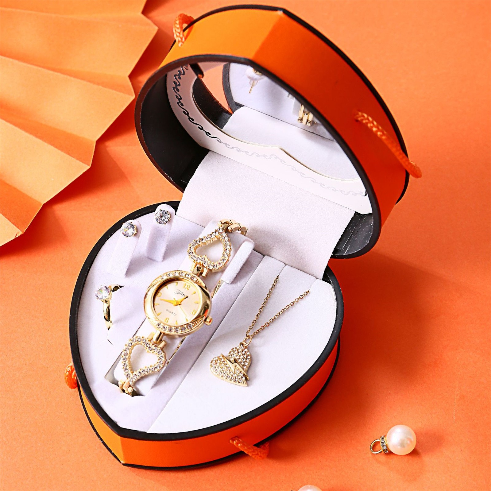 Women’s Watch & Jewelry Set Elegant Necklace Earrings Ring For Valentine’s Day