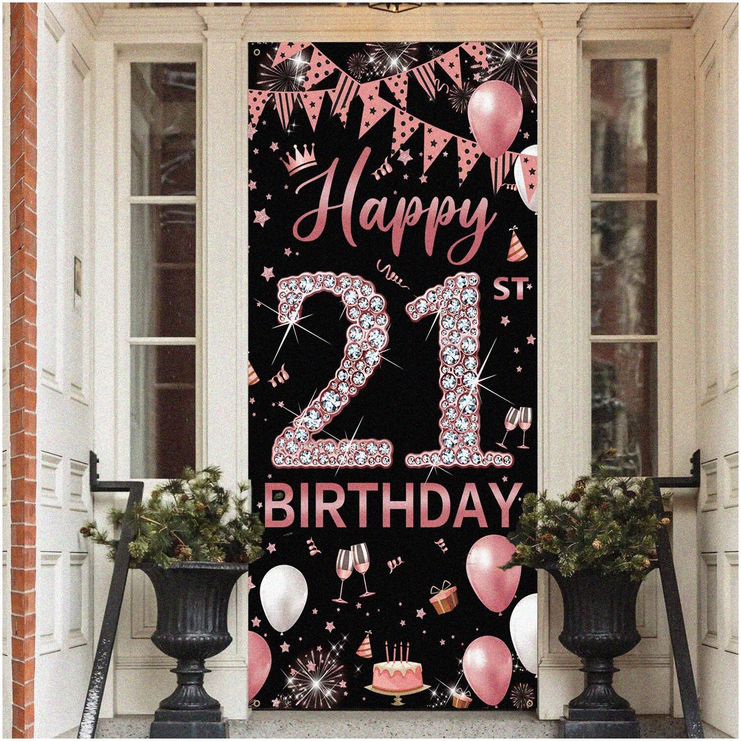 Rose Gold 21st Birthday Door Banner with Ribbon