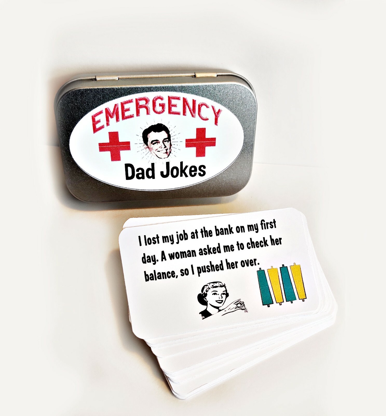 Dad Jokes Emergency, Gift for Him, Tin Container, Funny Gift Father New Daddy