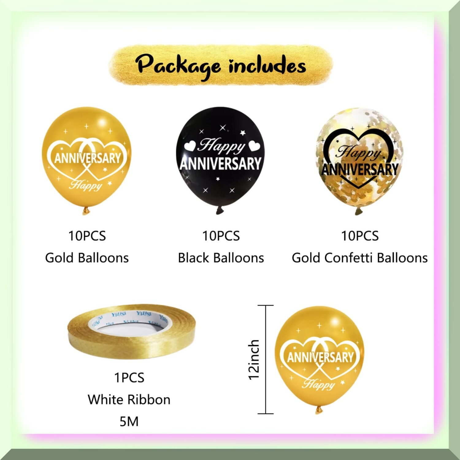 Black Gold Love Anniversary Balloon Set 30pcs