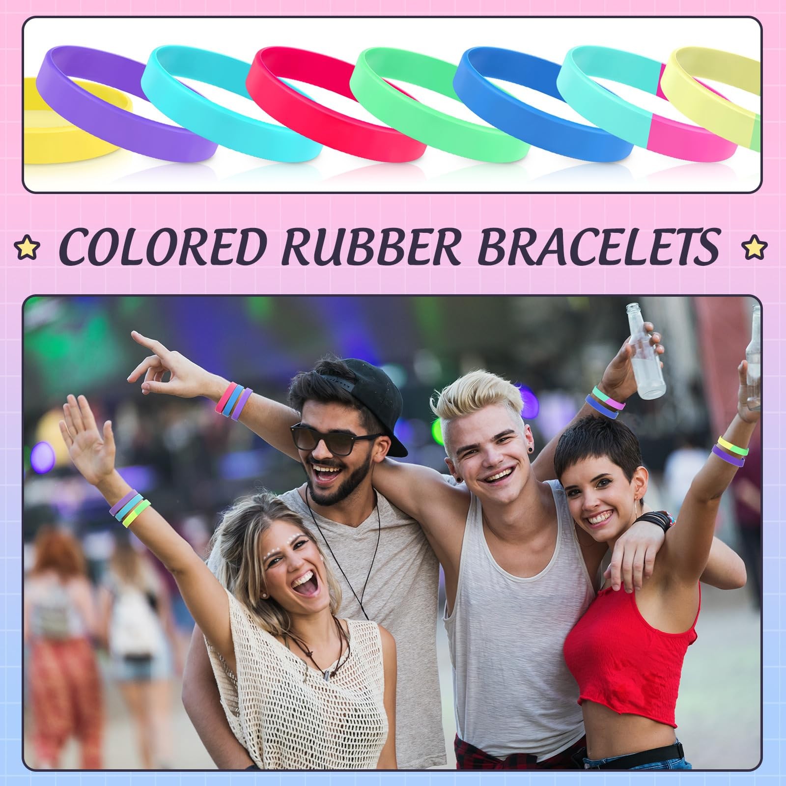 100 Pcs Solid Color Rubber Wristbands Rubber Bracelets Silicone Wristbands Sp…