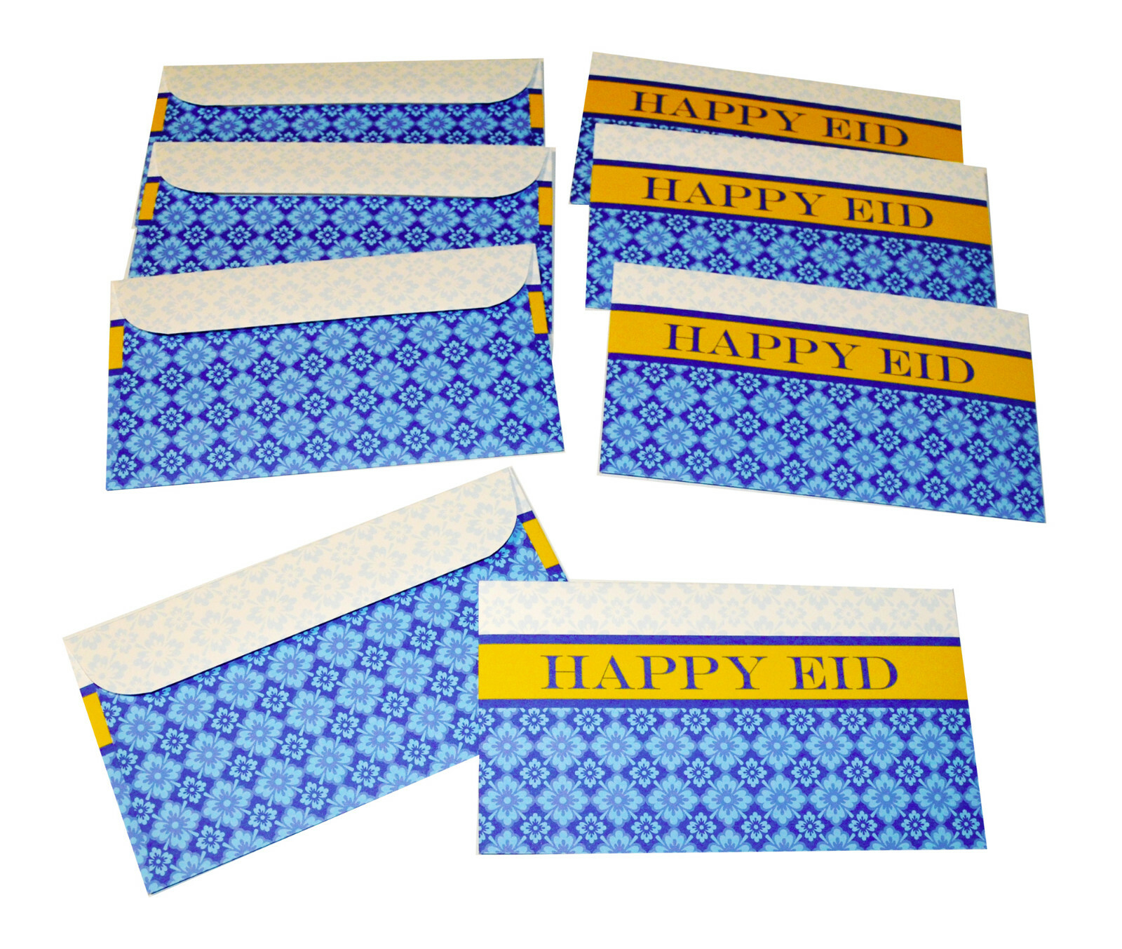 Eid Holiday Gift Money Envelopes Blue Tile Happy Eid Design (8 pack)