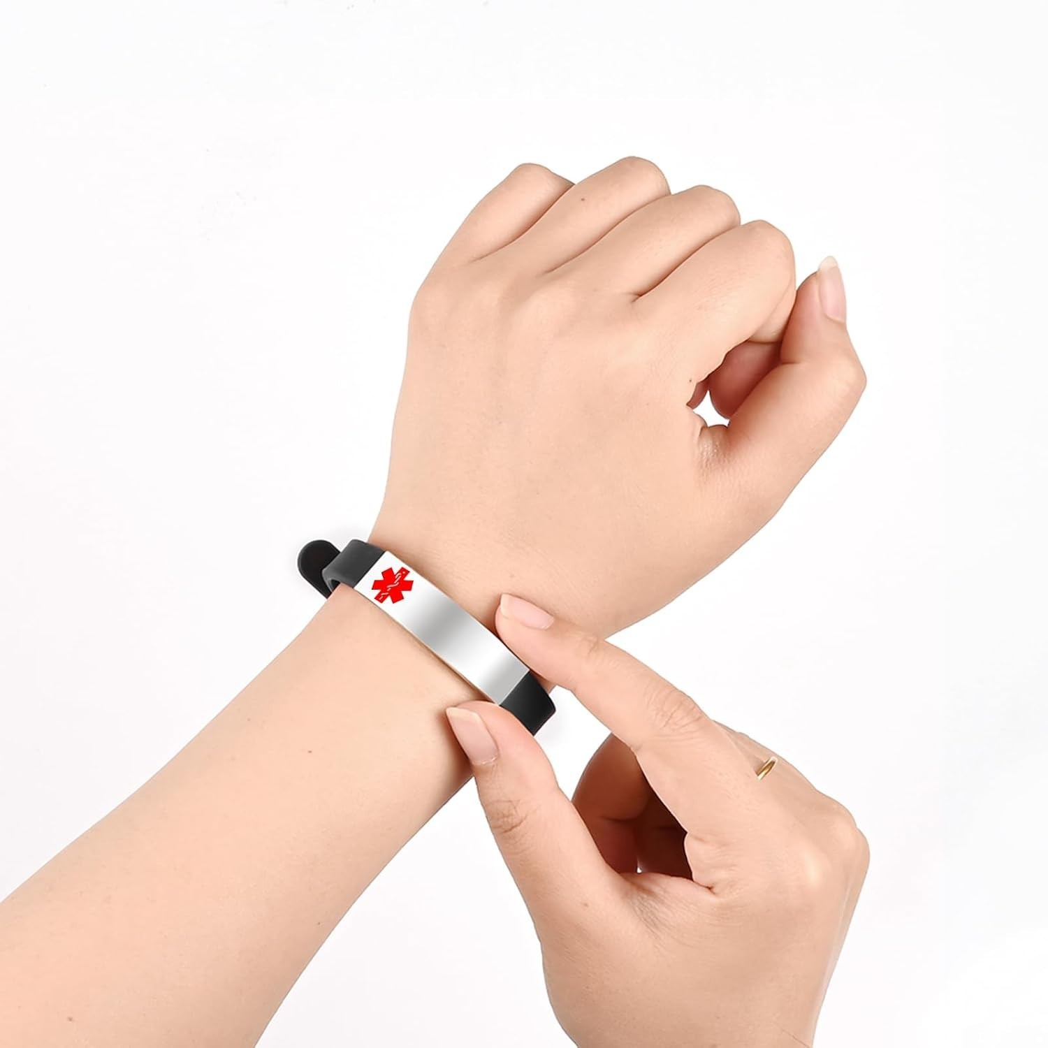 Medical Alert Silicone Wristband Custom Engraved ID Bracelet Adjustable Men