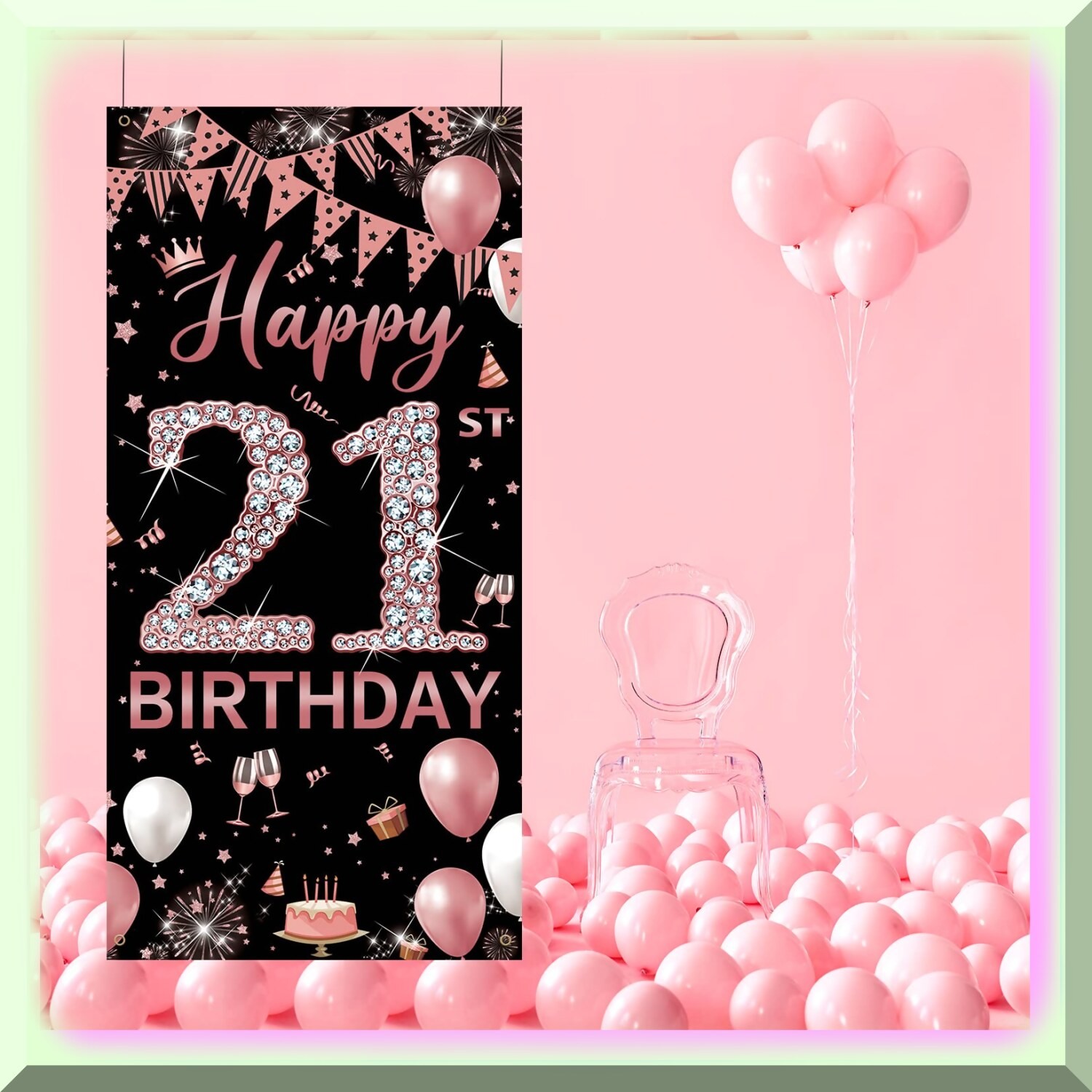 Rose Gold 21st Birthday Door Banner with Ribbon