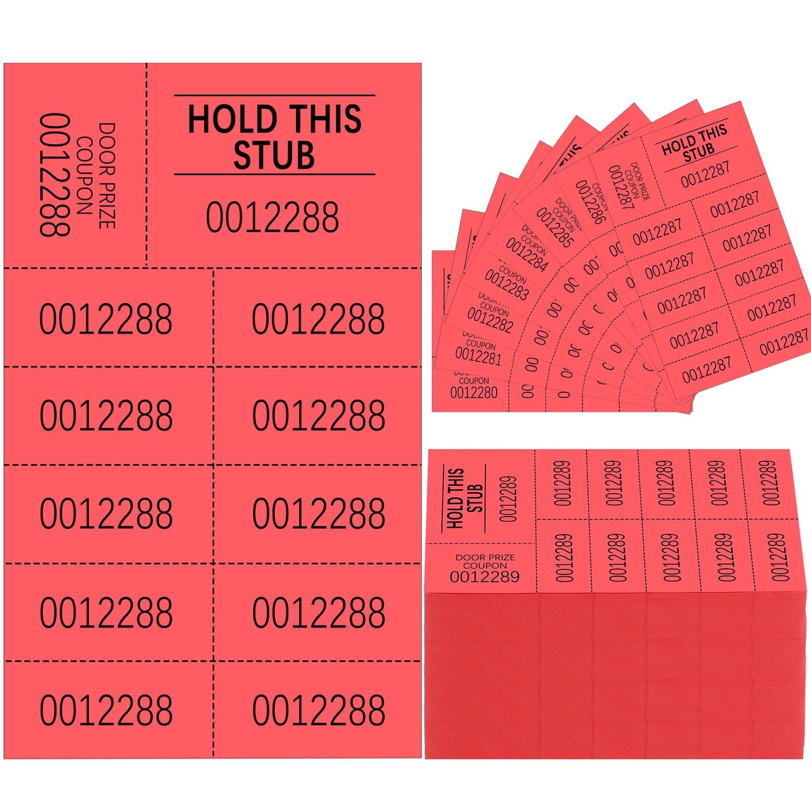 504 Sheets Raffle Auction Tickets w/ 10 Bid Numbers Silent Event Red