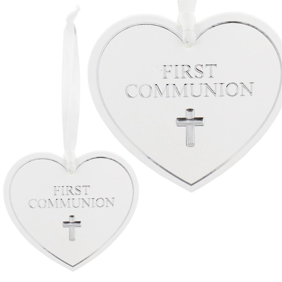 Juliana Paperwrap Hanging Heart Plaque with Cross – First Communion