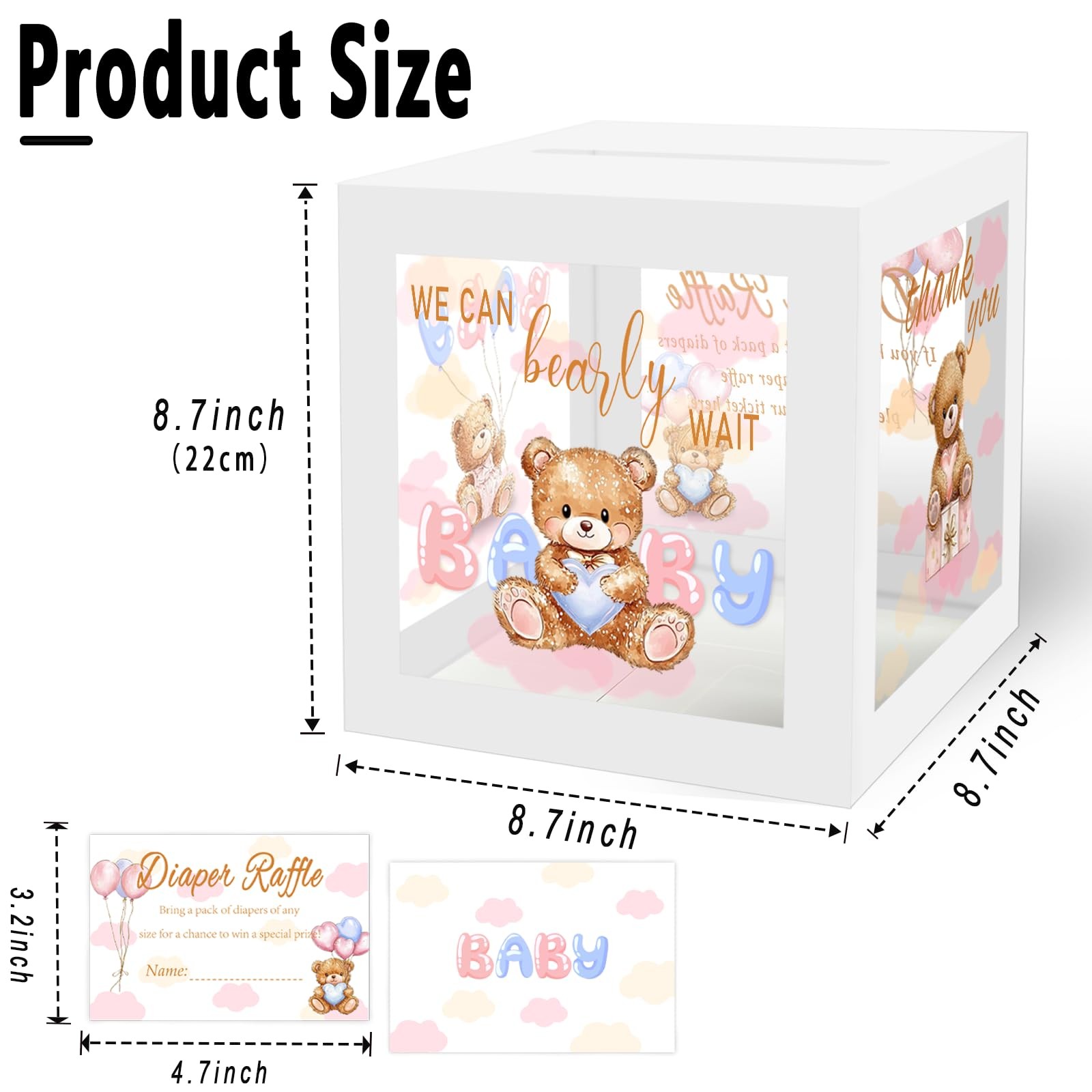 50 Pcs Bear Diaper Raffle Tickets, Baby Shower Supplies Games Multicolor